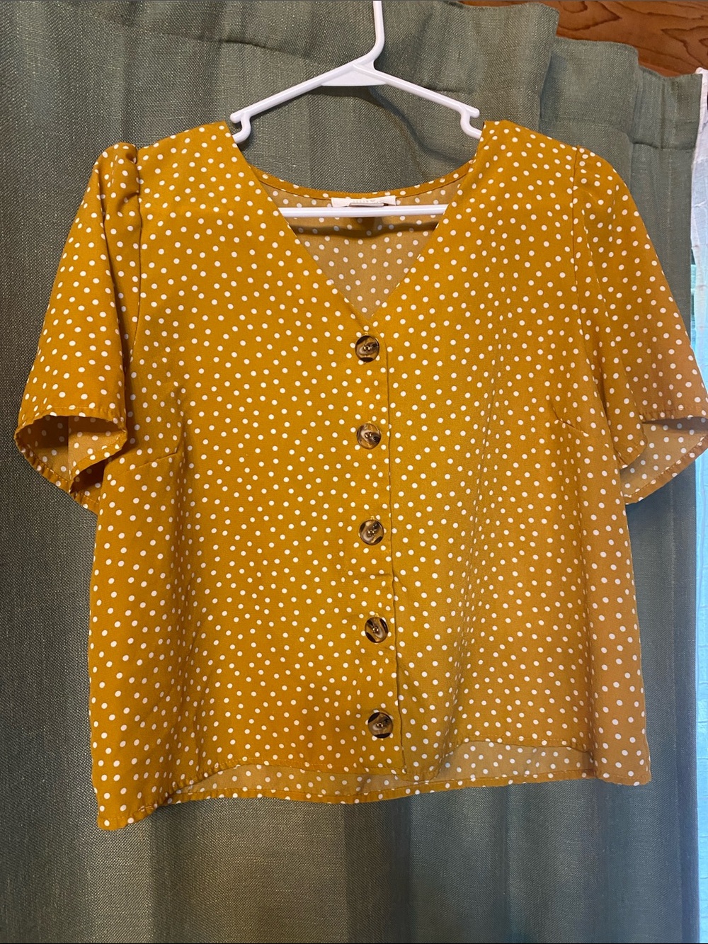 URBAN Romantics Mustard Polka Dot Button-Front Blouse